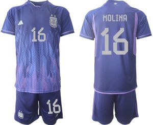 Moški Nogometni dresi Argentina Gostujoči SP 2022 Kratek Rokav + Kratke hlače MOLINA 16