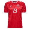 Moški Nogometni dresi Danska Domači EM 2024 rdeča Kratek Rokav Pierre-Emile Hojbjerg 23-1