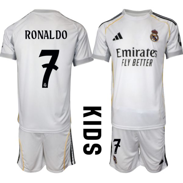 Otroške Nogometnih dresov Komplet Real Madrid Domači 2025-26 Cristiano Ronaldo 7