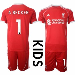Liverpool Domači 2025-26 Otroški Nogometni dresi z imenom Alisson Becker 1