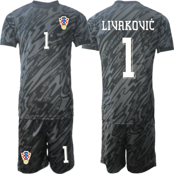 Otroški dres Hrvaške reprezentance Vratar 2024–25 Črna – Dominik Livaković 1