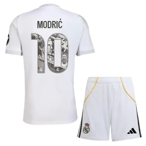 Nogometni dresi za otroke Real Madrid Domači 2025-26 bela kompleti Luka Modric 10