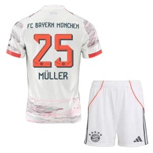 Nogometni dresi za otroke Thomas Müller 25 FC Bayern Munich Gostujoči 2025-26