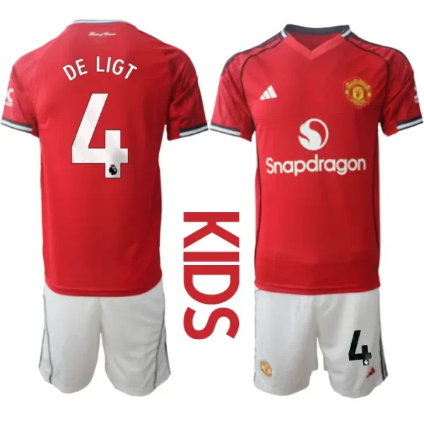 Manchester United Domači 2025-26 Otroški Nogometni dresi komplet Matthijs de Ligt 4