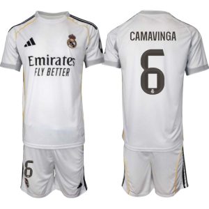 Real Madrid Domači 2025-26 Bela Nogometni dresi kompleti Eduardo Camavinga 6